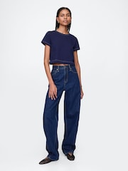 Gap Denim Blue Cotton Cropped T-Shirt - Image 3 of 5