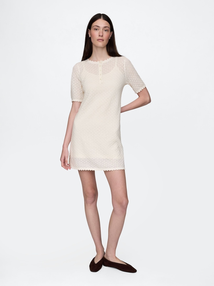 Бежевый - Gap Linen-Blend Pointelle Mini Dress - Изображение 1 из 5