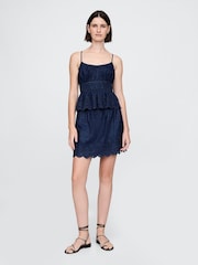 Blauwe denim - Gap - Gesmokte minirok - Image 1 of 5