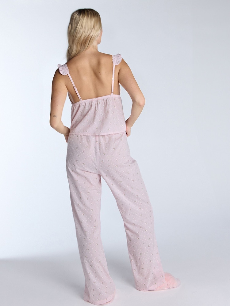 Boux Avenue Pink 100% Cotton Broderie Cami and Pyjamas Set - صورة 2 من 5