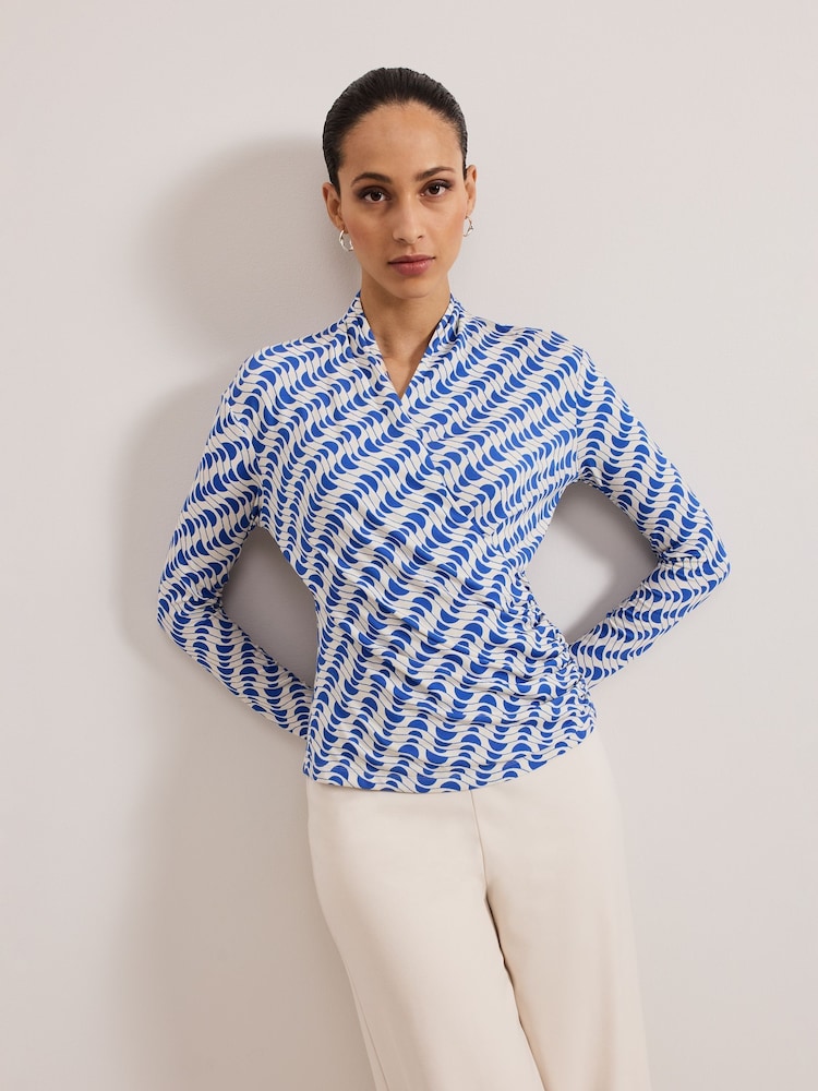 Phase Eight Blue April Geo Wrap Top - Image 1 of 7 Phase Eight Blue April Geo Wrap Top - Image 1 of 7