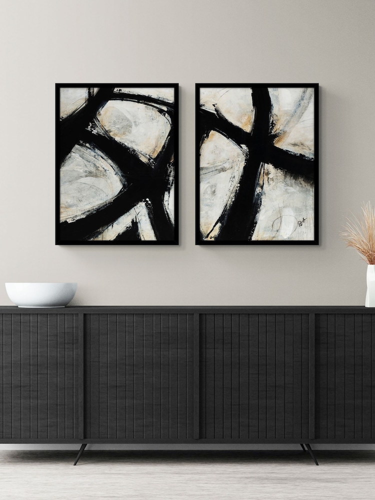 Artko Black Symbology Set of 2 by Tom Reeves Framed Art - Image 1 of 3 Artko Black Symbology Set of 2 by Tom Reeves Framed Art - Image 1 of 3