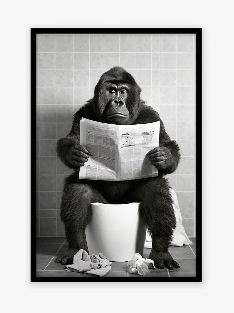 Artko Black Bathroom Gorilla by Moonshine Prints Framed Art - Image 2 of 3