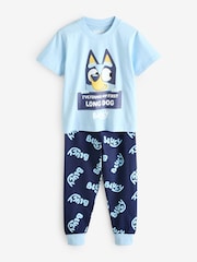 Character Blue Bluey Short Sleeve 100% Cotton Pyjamas Set - Image 3 of 12