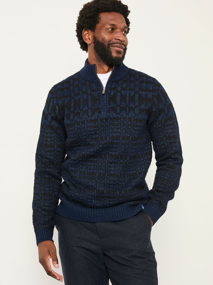 FatFace Navy Blanket Half Neck Knitted Jumper - Image 1 of 6 FatFace Navy Blanket Half Neck Knitted Jumper - Image 1 of 6