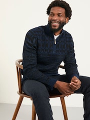 FatFace Navy Blanket Half Neck Knitted Jumper - Image 5 of 6
