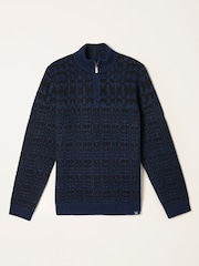 FatFace Navy Blanket Half Neck Knitted Jumper - Image 6 of 6