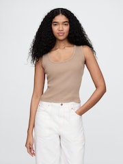 Gap Brown Ribbed Knit Cotton Stretch Scoop Vest - Image 1 of 4