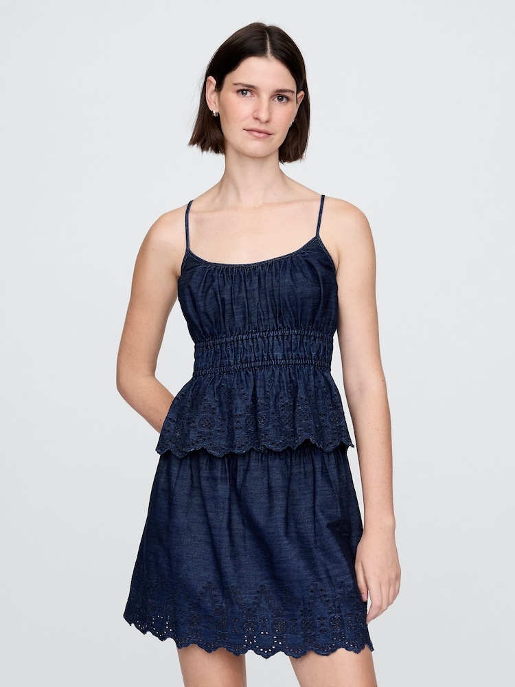 Gap Blue Denim Smocked Cami Top - Image 1 of 5