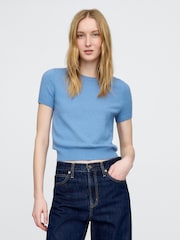 Gap Blue CashSoft Short Sleeve Crew Neck Knit Top - Image 1 of 5