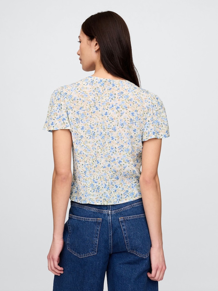 Gap Blue Crepe Flutter-Sleeve Top - Image 2 of 5