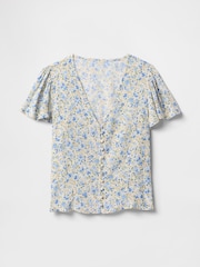 Gap Blue Crepe Flutter-Sleeve Top - Image 4 of 5