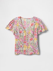 Gap White Floral Crepe Flutter-Sleeve Top - Image 4 of 5