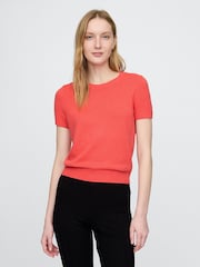 Gap Red CashSoft Short Sleeve Crew Neck Knit Top - Image 1 of 5