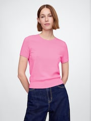 Gap Pink CashSoft Short Sleeve Crew Neck Knit Top - Image 1 of 5