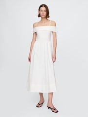 Белый - Gap Off-Shoulder Bardot Midi Dress - Image 1 of 5