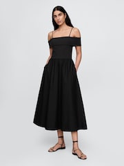 Черный - Gap Off-Shoulder Bardot Midi Dress - Image 1 of 5