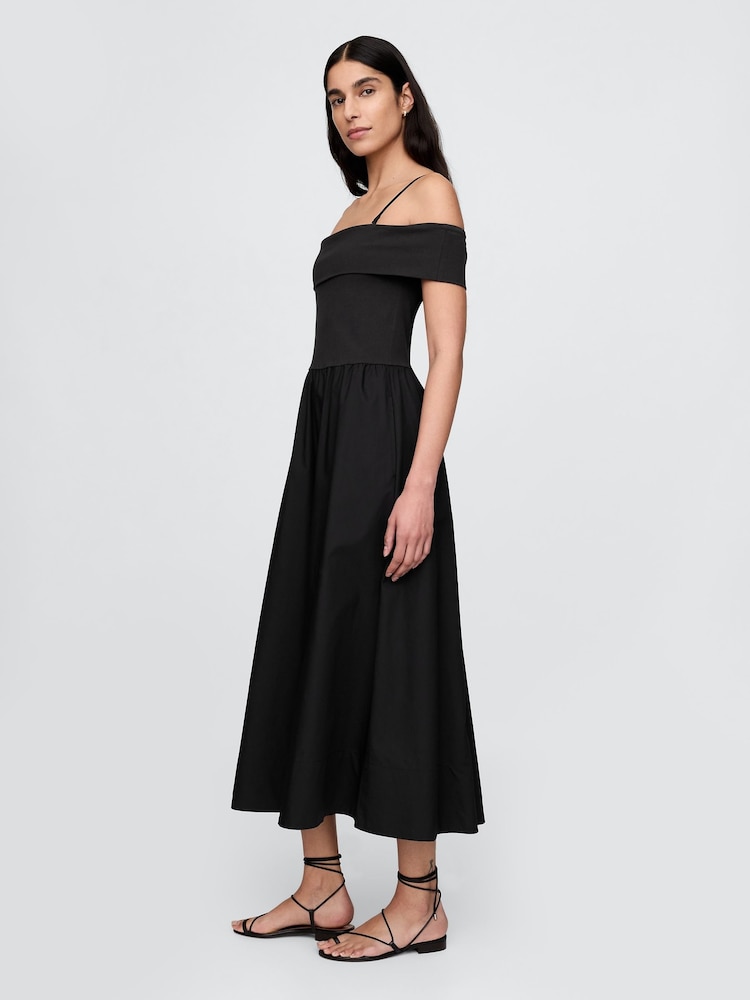 Gap Black Off-Shoulder Bardot Midi Dress - Image 3 of 5