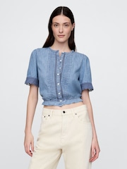 Gap Blue Lace-Trim Cropped Denim Top - Image 1 of 5
