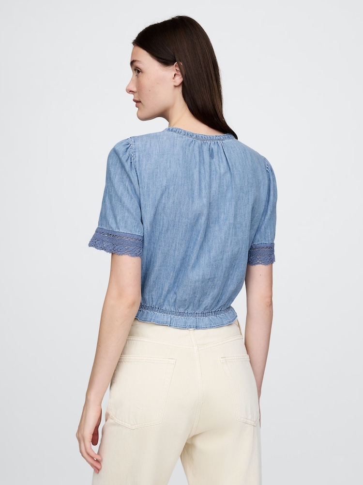 Gap Blue Lace-Trim Cropped Denim Top - Image 2 of 5