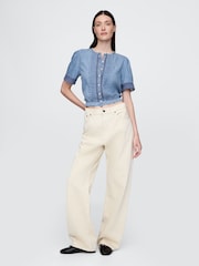 Gap Blue Lace-Trim Cropped Denim Top - Image 3 of 5