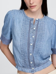 Gap Blue Lace-Trim Cropped Denim Top - Image 4 of 5