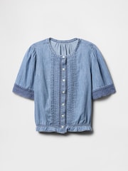 Gap Blue Lace-Trim Cropped Denim Top - Image 5 of 5