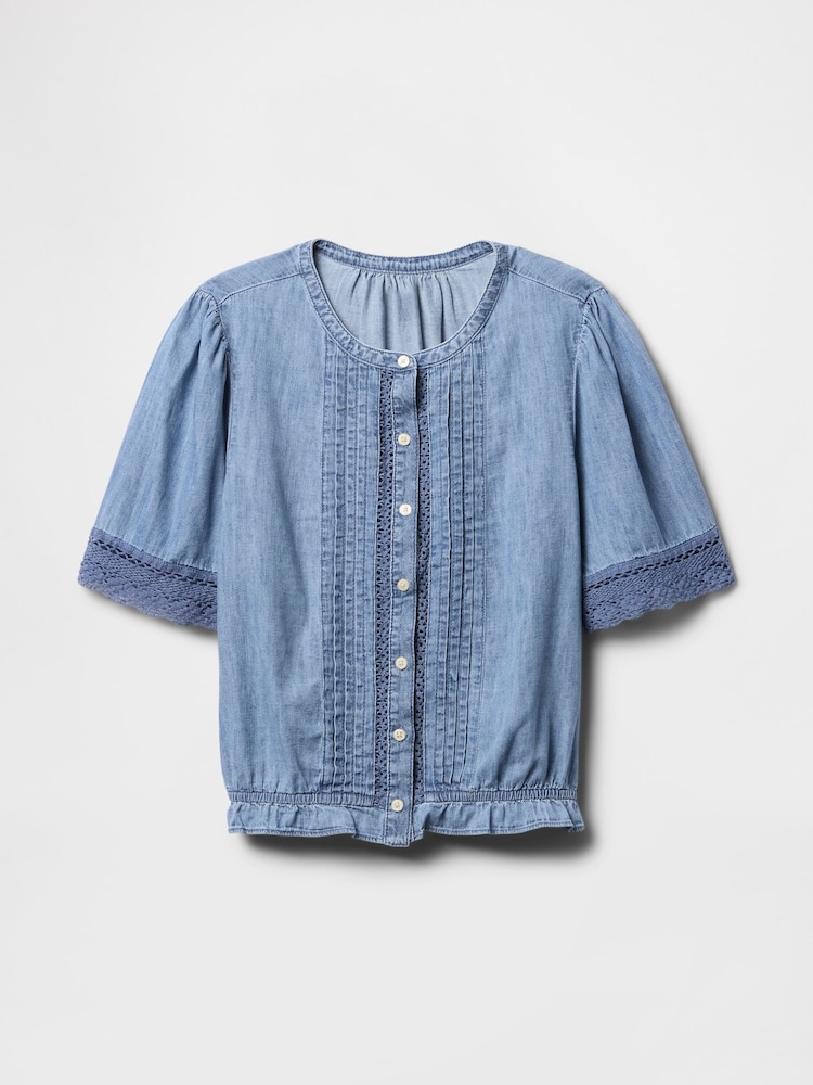 Gap Blue Lace-Trim Cropped Denim Top - Image 5 of 5