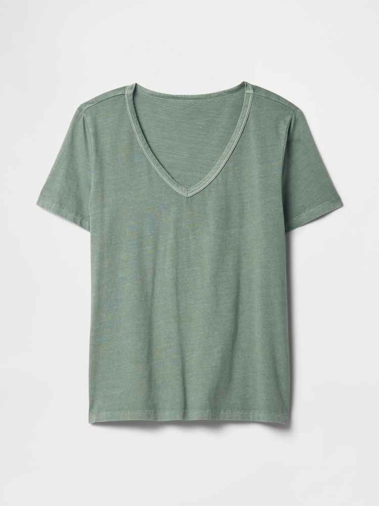 Gap Green V-Neck Vintage Short Sleeve T-Shirt - Image 4 of 4