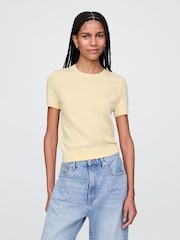 Gap Butter Yellow CashSoft Short Sleeve Crew Neck Knit Top - Image 1 of 5