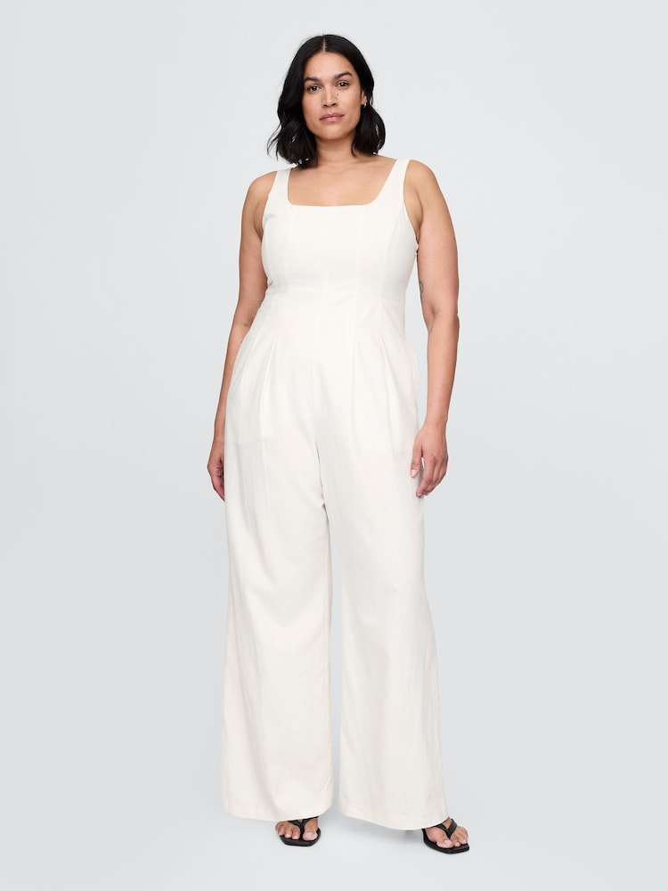 Gap White Heavyweight Linen-Blend Seamed Jumpsuit - Image 1 of 5