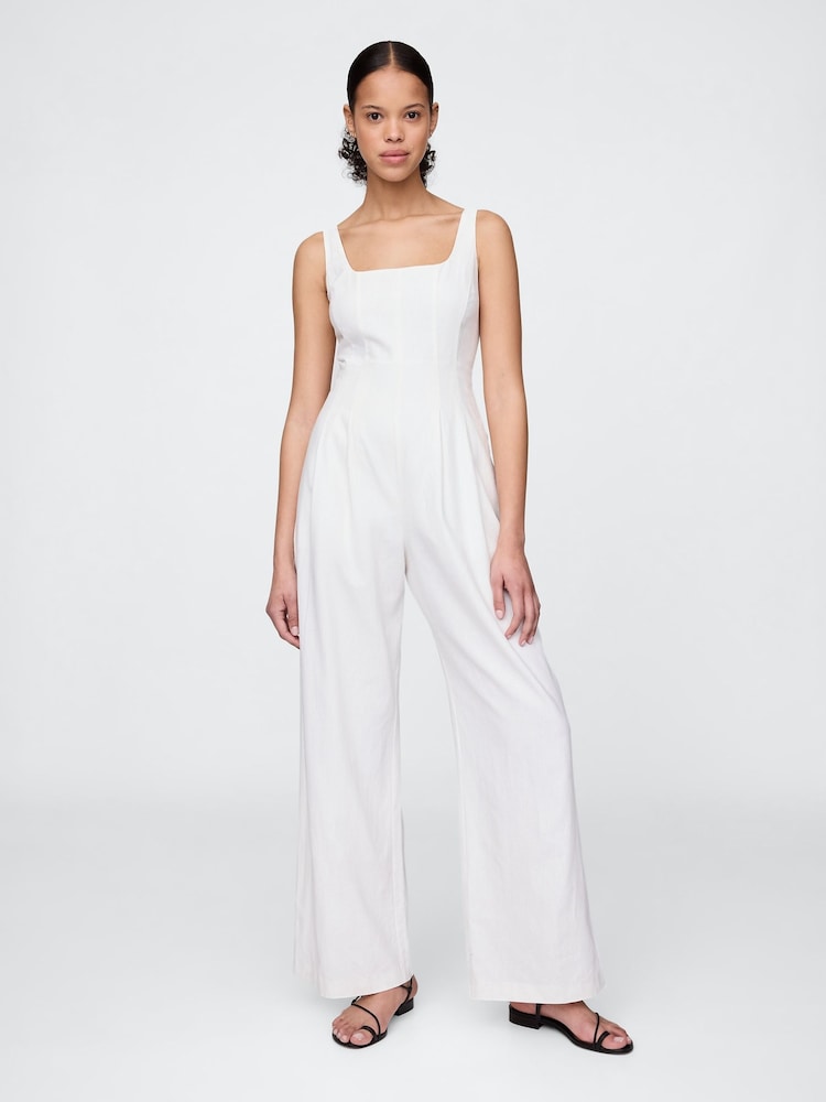 Gap White Heavyweight Linen-Blend Seamed Jumpsuit - Image 2 of 5