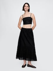 Gap Black Cotton Easy Tiered Eyelet Maxi Skirt - Image 1 of 5