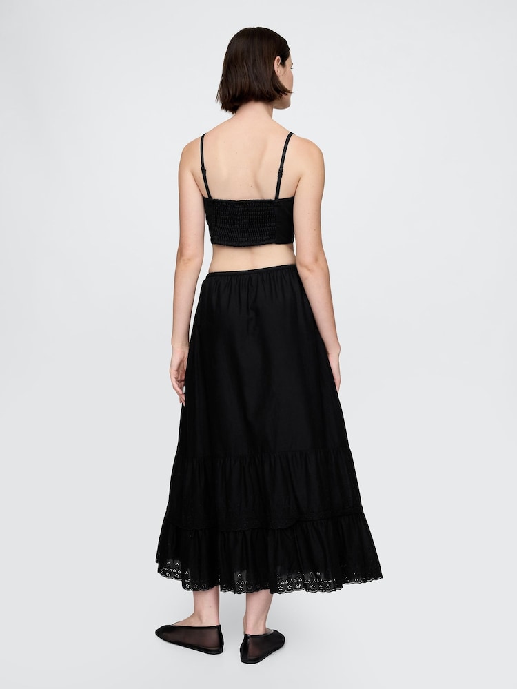 Gap Black Cotton Easy Tiered Eyelet Maxi Skirt - Image 2 of 5