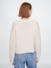 Gap Beige 100% Cotton V Neck Cropped Cardigan - Image 2 of 5