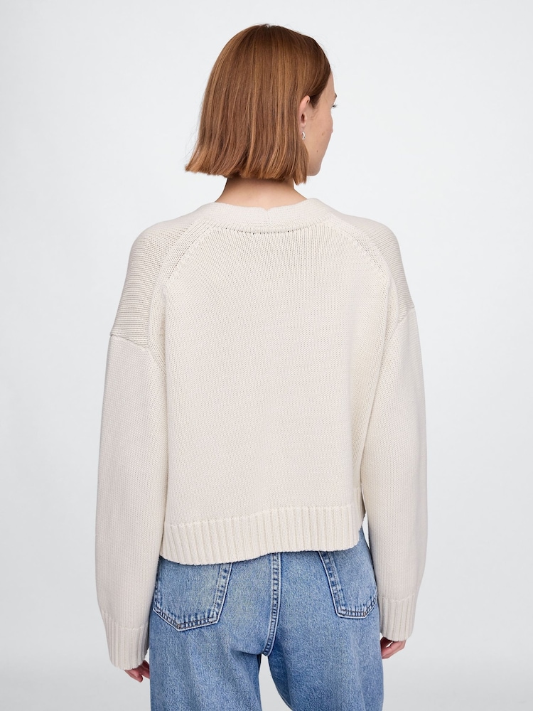 Gap Beige 100% Cotton V Neck Cropped Cardigan - Image 2 of 5