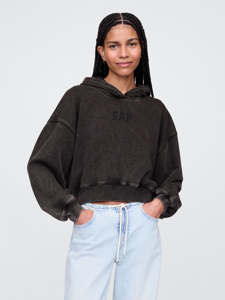 Gap Black Vintage Soft Fleece-Lined Cropped Logo Hoodie - Image 1 of 4