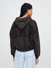 Gap Black Vintage Soft Fleece-Lined Cropped Logo Hoodie - Image 2 of 4