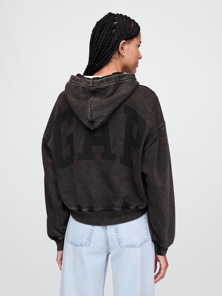 Gap Black Vintage Soft Fleece-Lined Cropped Logo Hoodie - Image 2 of 4
