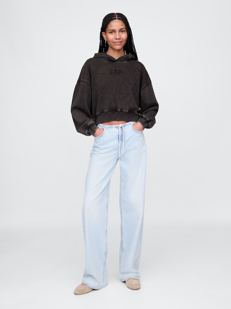 Zwart - Gap vintage zachte fleecegevoerde cropped hoodie met logo - Image 3 of 4