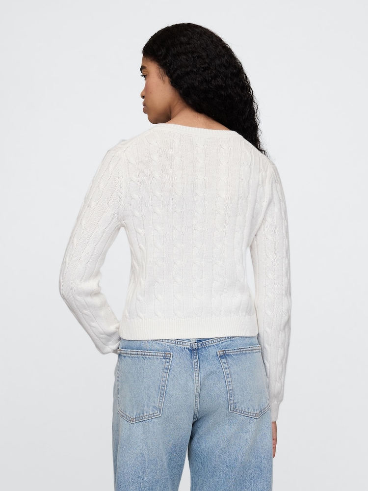Gap White Classic Cable-Knit V Neck Jumper - Image 2 of 4