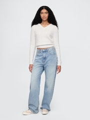 Gap White Classic Cable-Knit V Neck Jumper - Image 3 of 4