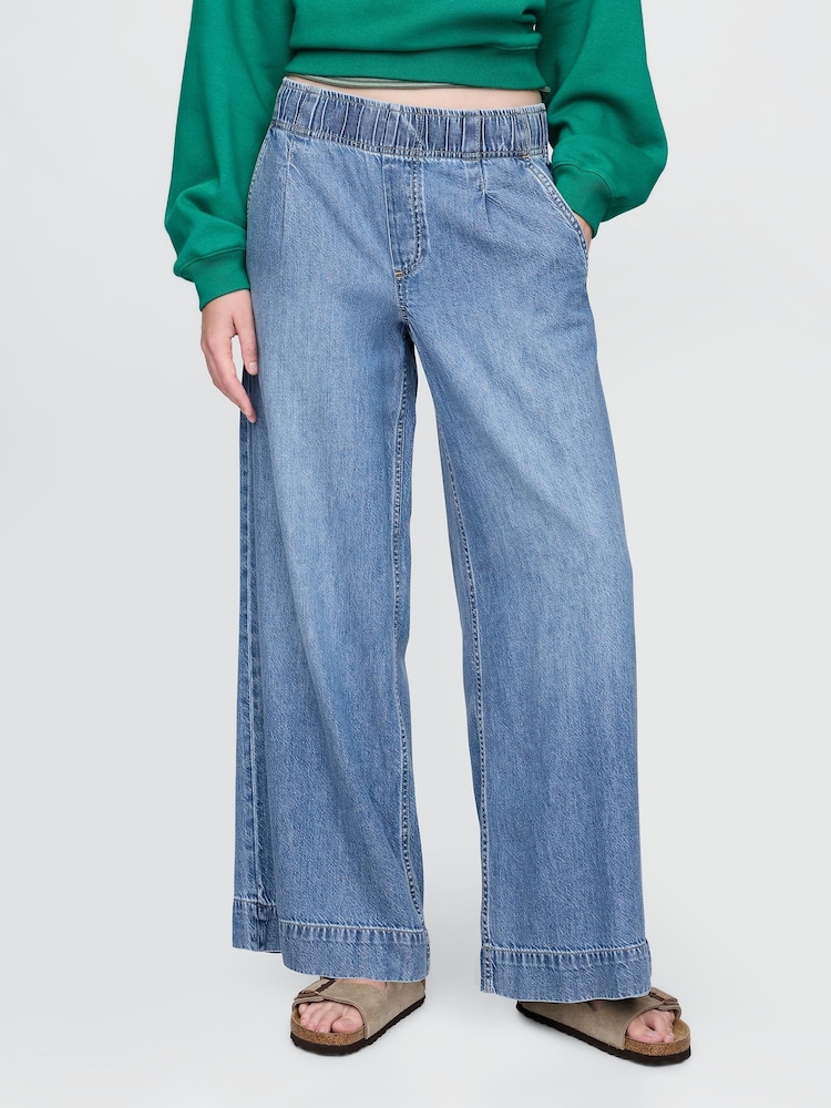 Gap Blue Mid Rise UltraSoft Pleated Easy Baggy Jeans - Image 1 of 7