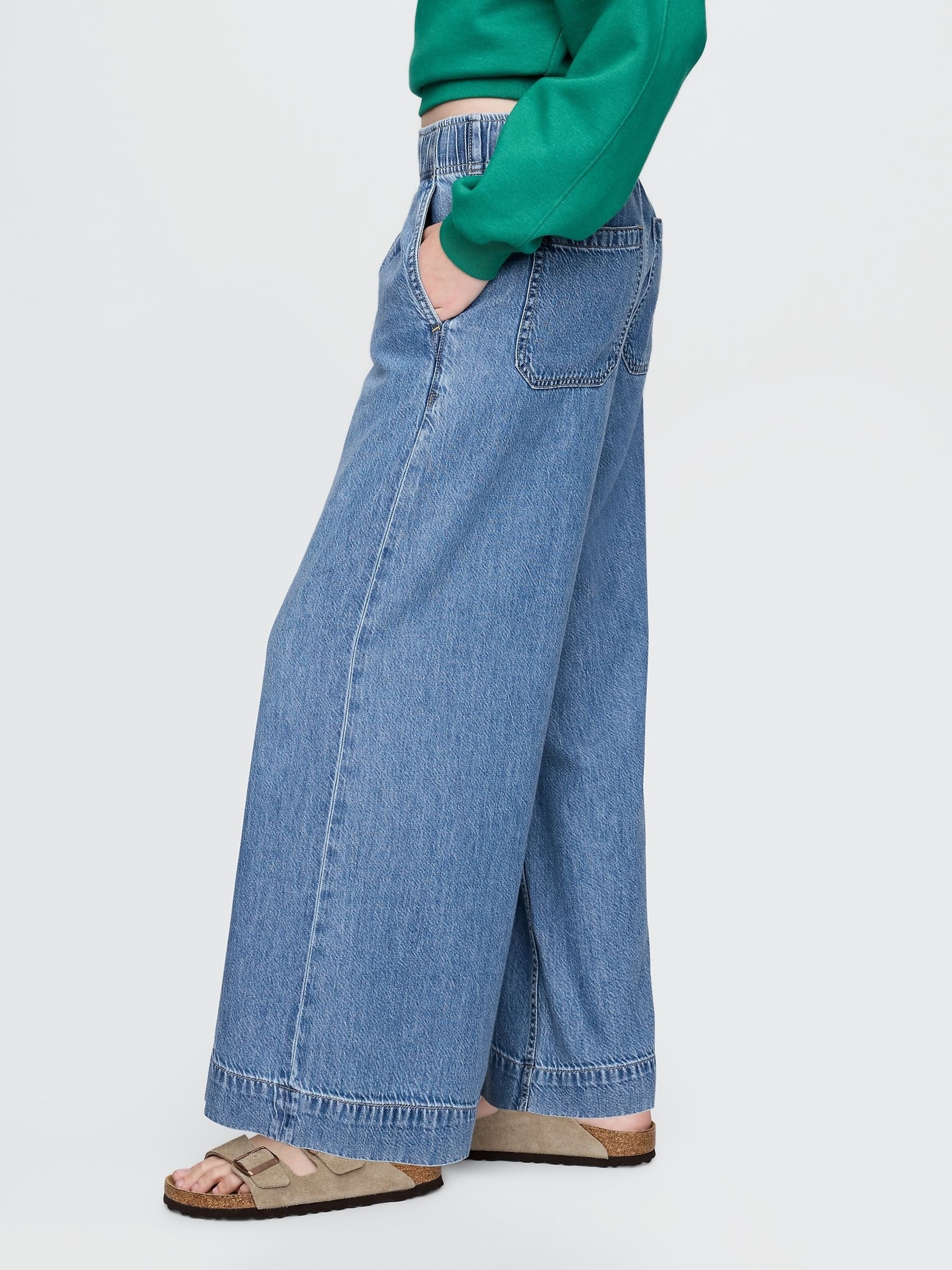 Buy Gap Blue Mid Rise UltraSoft Pleated Easy Baggy Jeans from the