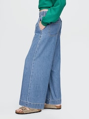 Gap Blue Mid Rise UltraSoft Pleated Easy Baggy Jeans - Image 3 of 7