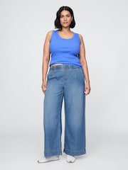 Gap Blue Mid Rise UltraSoft Pleated Easy Baggy Jeans - Image 5 of 7