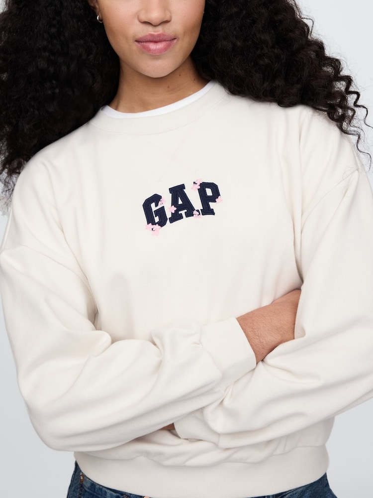 Gap Cream Cherry Blossom Logo Vintage Fleece-Lined Oversized Sweatshirt - Image 1 of 5
