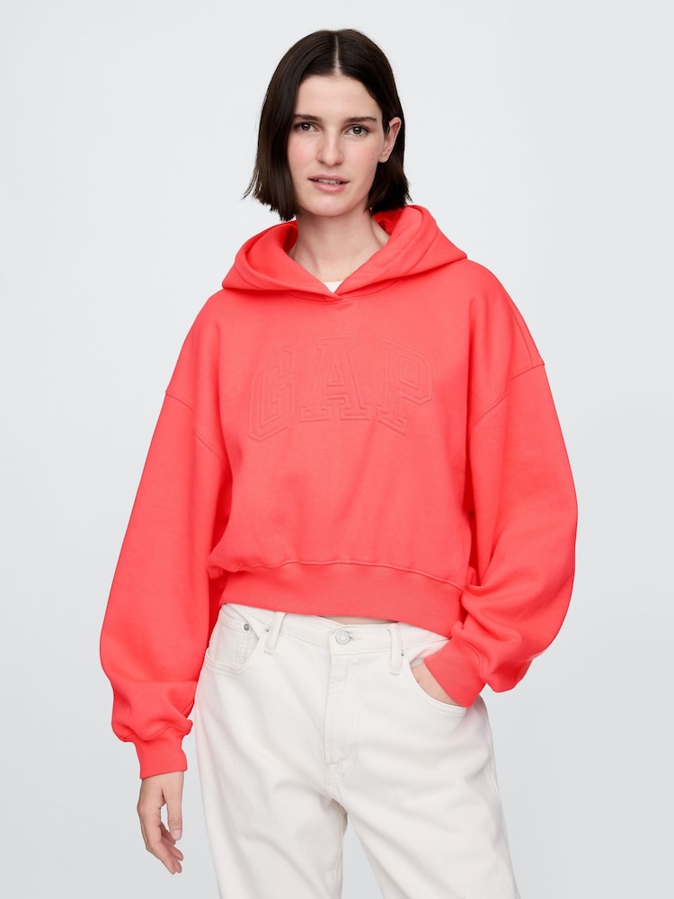 Neon-Orange - Gap – Vintage – weicher, kurz geschnittener Hoodie mit Logo und Fleece-Futter - Bild 1 von 5