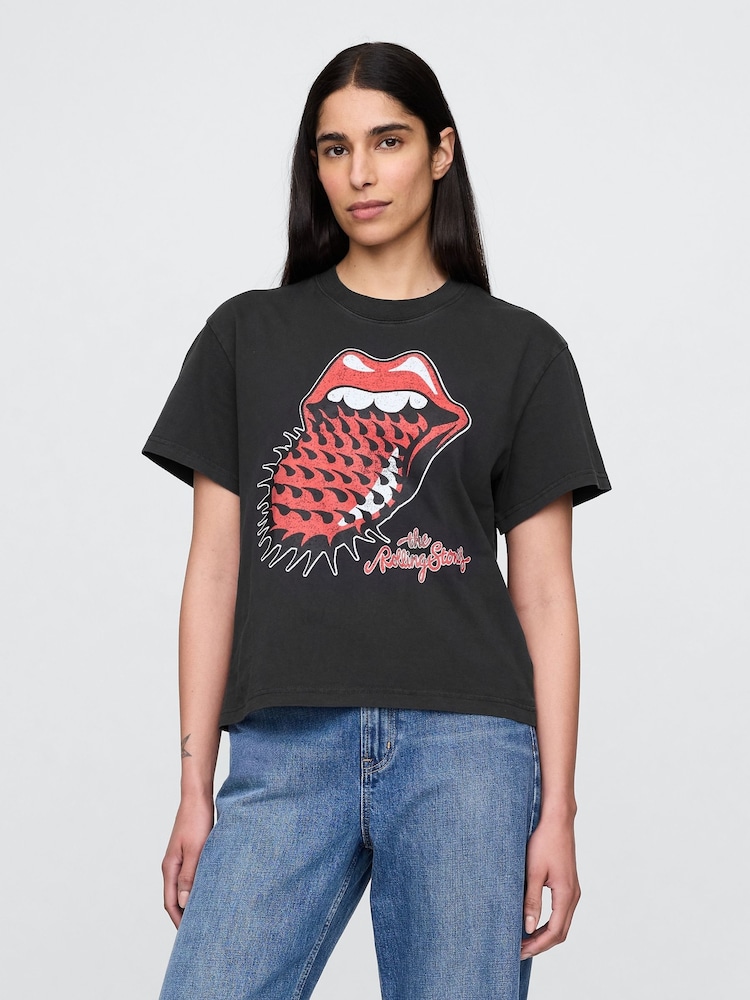 Gap Black Rolling Stone Organic Cotton Graphic T-Shirt - Image 1 of 5