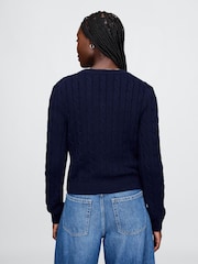 Gap Navy/Blue Classic Cable-Knit V Neck Jumper - Image 2 of 5